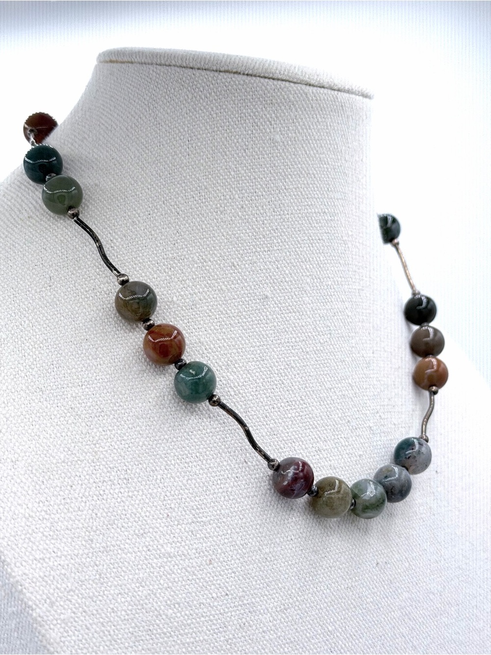 Vintage Earth-Tone Semi Precious Stone Beads Jasper Burgundy Emerald Green Blue - Picture 3 of 5